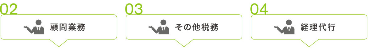 02 | 顧問業務　03 | 高度税務　04 | 経理代行